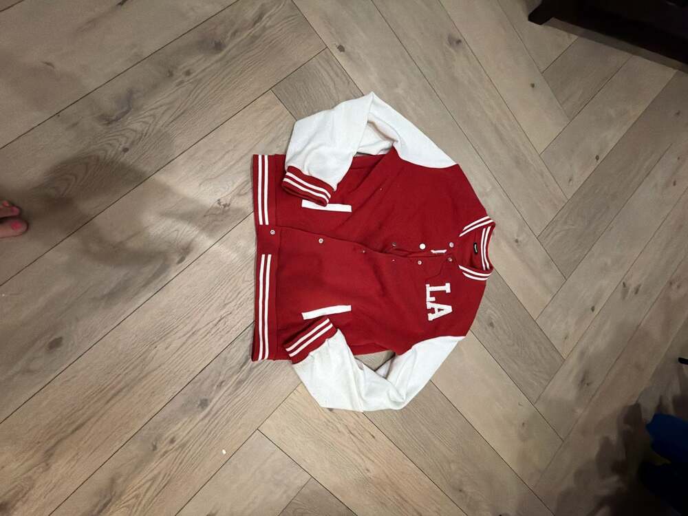 Angel Cult Red and White LA California Varsity Bomber Jacket